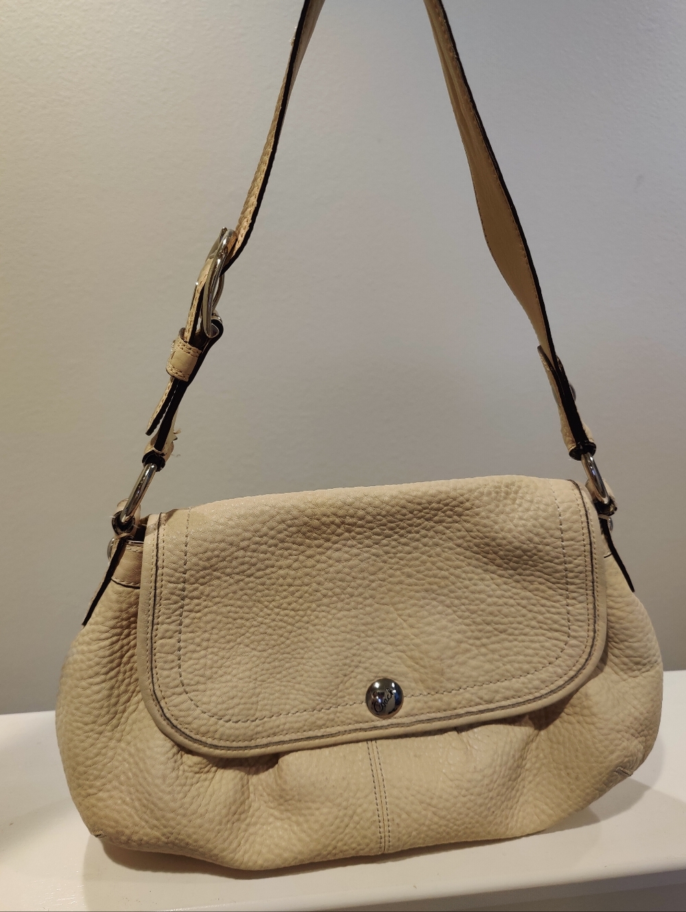 Coach Ivory Cream White Pebble Leather Hampton Hobo Shoulder Bag